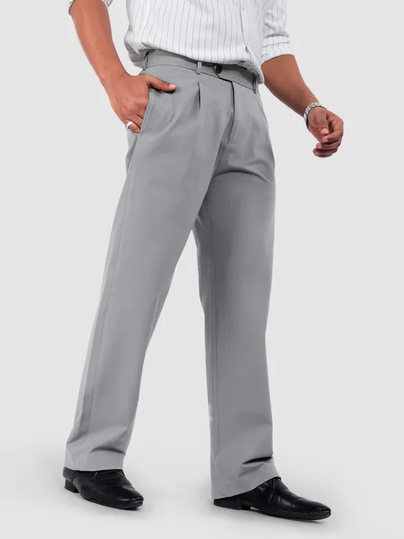 Silver Relaxed Fit Stretch Korean Pants