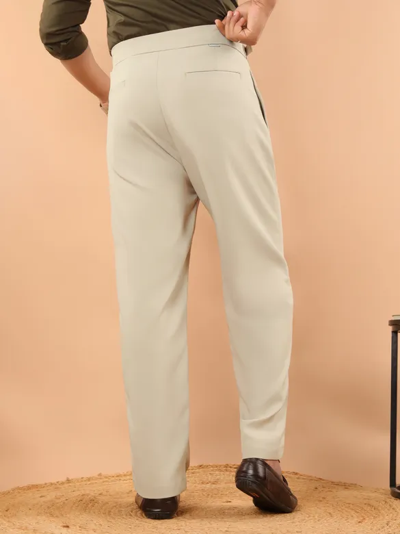 Beige Grey Lycra Gurkha Pants