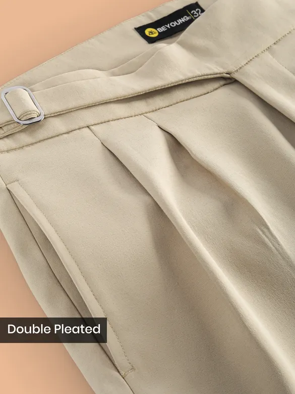 Beige Grey Lycra Gurkha Pants