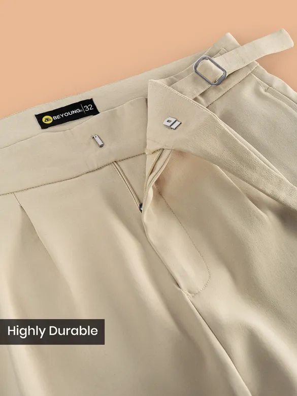 Beige Grey Lycra Gurkha Pants