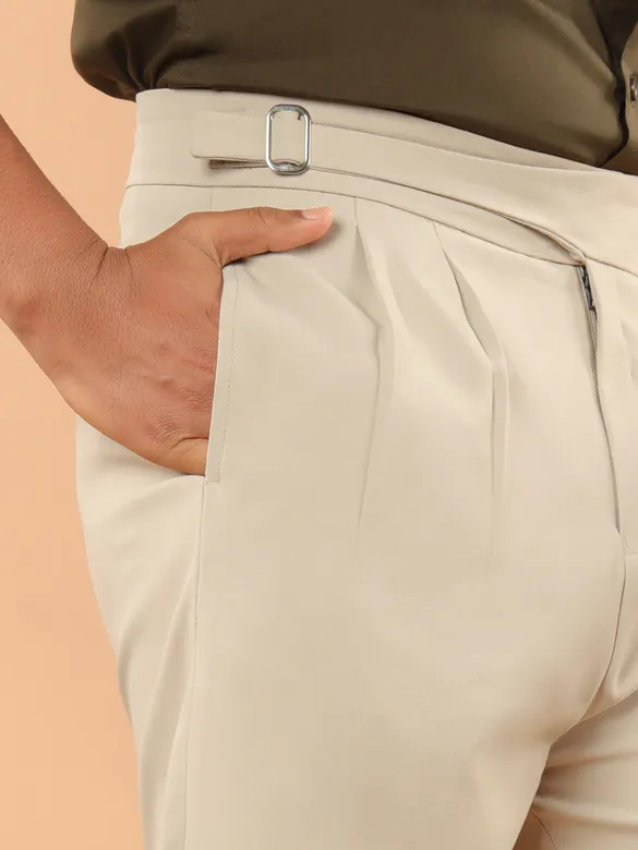 Beige Grey Lycra Gurkha Pants