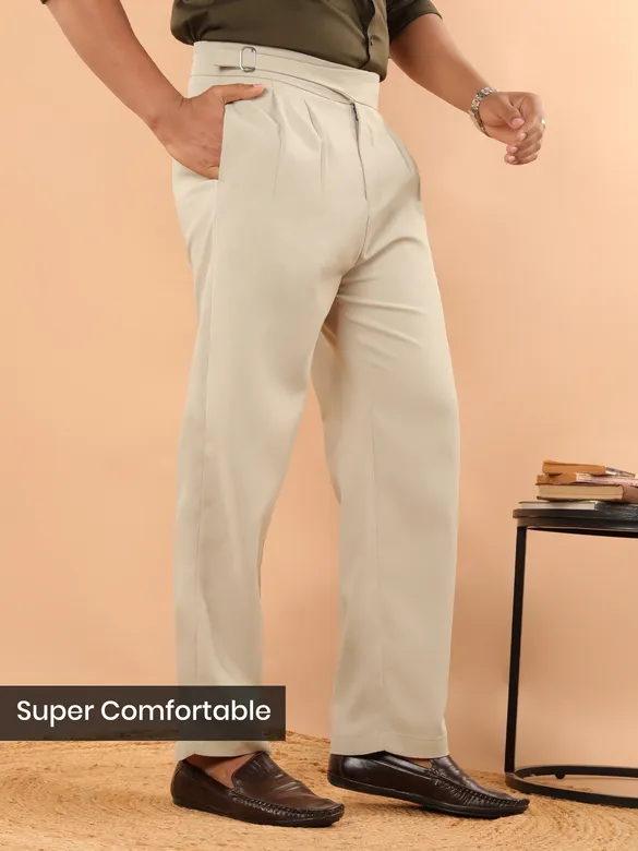Beige Grey Lycra Gurkha Pants