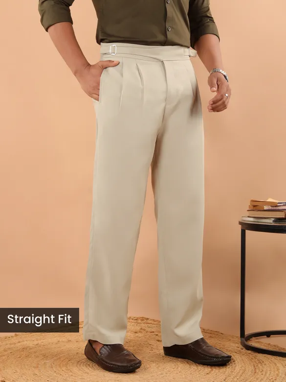 Beige Grey Lycra Gurkha Pants