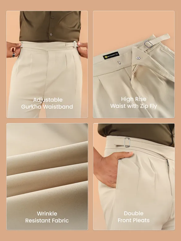 Beige Grey Lycra Gurkha Pants