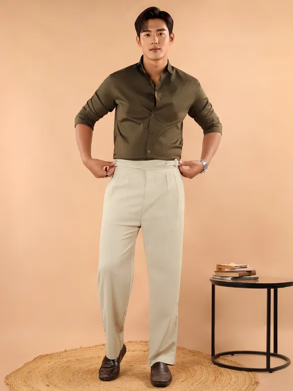 Beige Grey Lycra Gurkha Pants