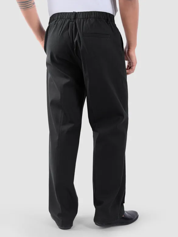 Black Cotton Slub Pleated Trousers