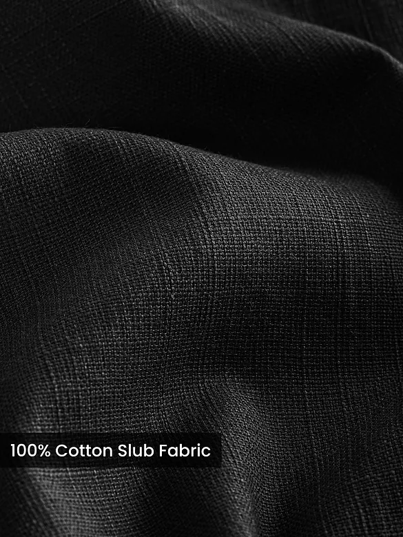 Black Cotton Slub Pleated Trousers
