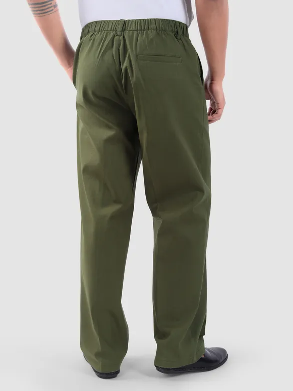 Cedar Green Cotton Slub Pleated Trousers