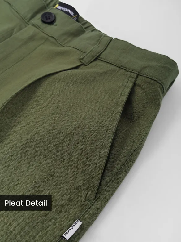 Cedar Green Cotton Slub Pleated Trousers