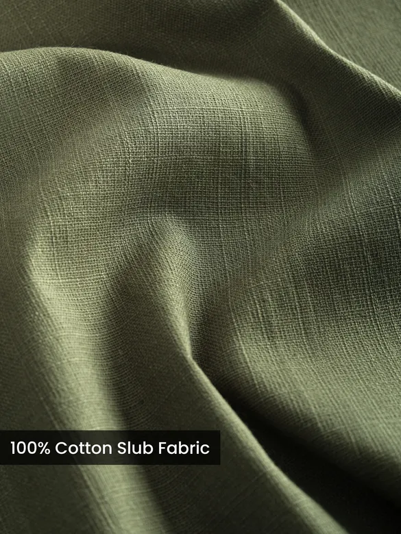 Cedar Green Cotton Slub Pleated Trousers