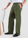 Cedar Green Cotton Slub Pleated Trousers
