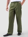 Cedar Green Cotton Slub Pleated Trousers