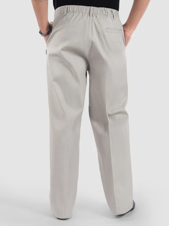 Light Grey Cotton Slub Pleated Trousers