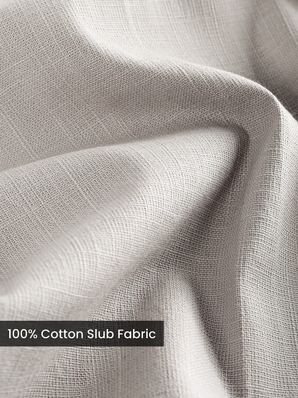 Light Grey Cotton Slub Pleated Trousers