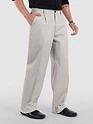 Light Grey Cotton Slub Pleated Trousers