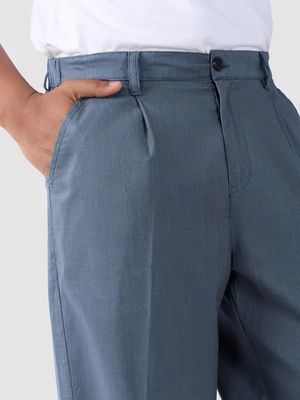 True Blue Cotton Slub Pleated Trousers