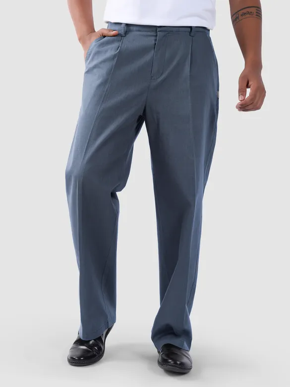 True Blue Cotton Slub Pleated Trousers