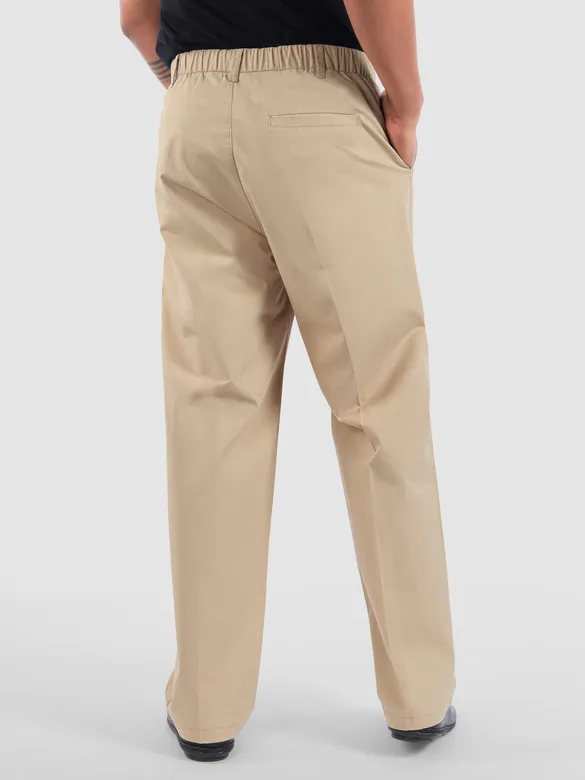 Beige Cotton Twill Straight Fit Trousers