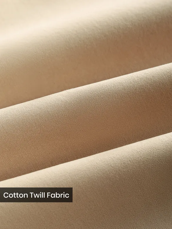 Beige Cotton Twill Straight Fit Trousers