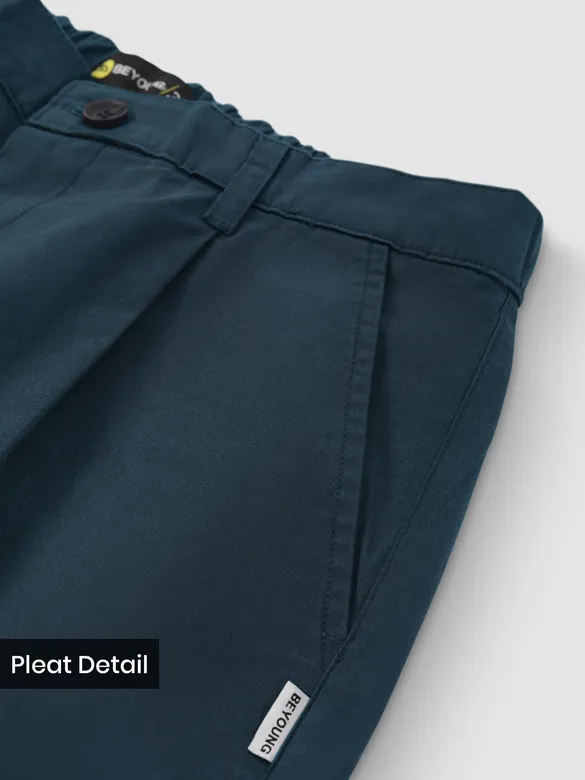 Dark Blue Cotton Twill Straight Fit Trousers