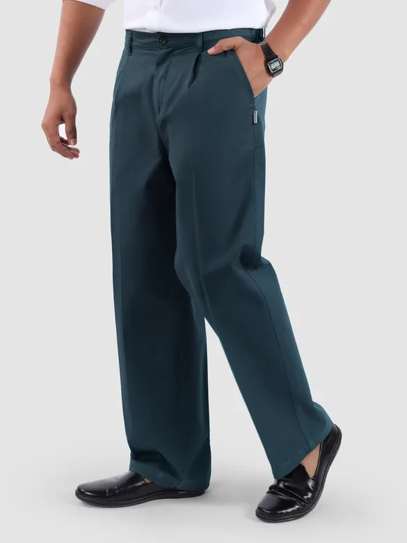 Dark Blue Cotton Twill Straight Fit Trousers