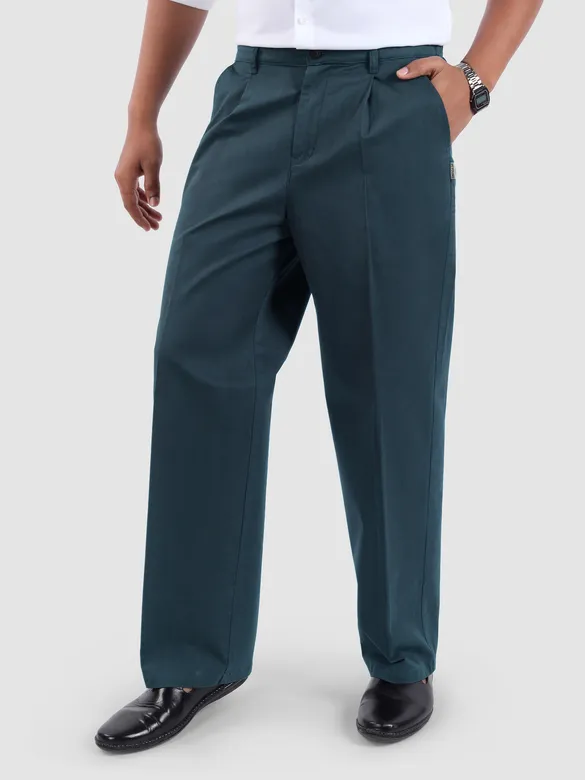 Dark Blue Cotton Twill Straight Fit Trousers