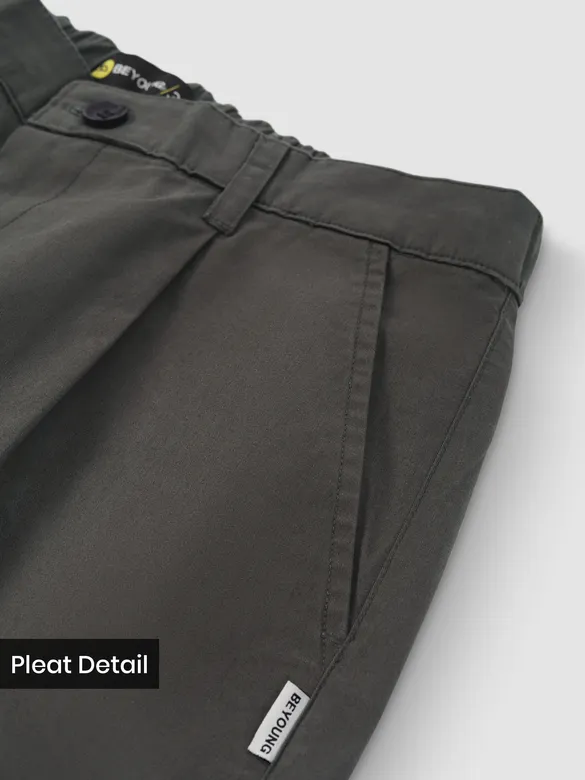 Metal Grey Cotton Twill Straight Fit Trousers