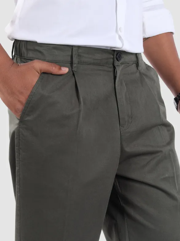 Metal Grey Cotton Twill Straight Fit Trousers