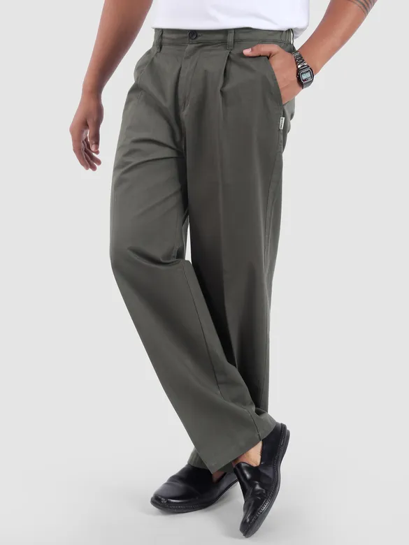 Metal Grey Cotton Twill Straight Fit Trousers