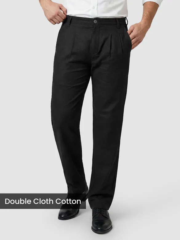 Black Double Cloth Cotton Pants
