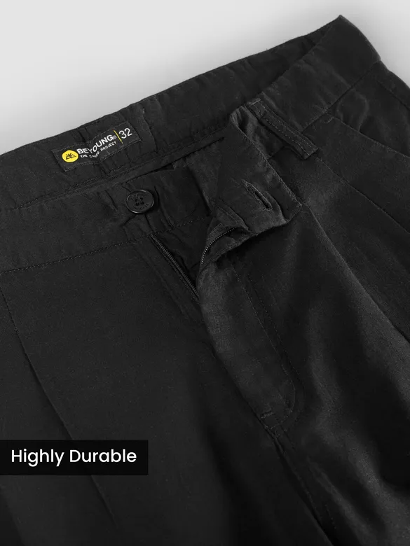 Black Double Cloth Cotton Pants