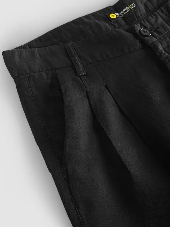 Black Double Cloth Cotton Pants