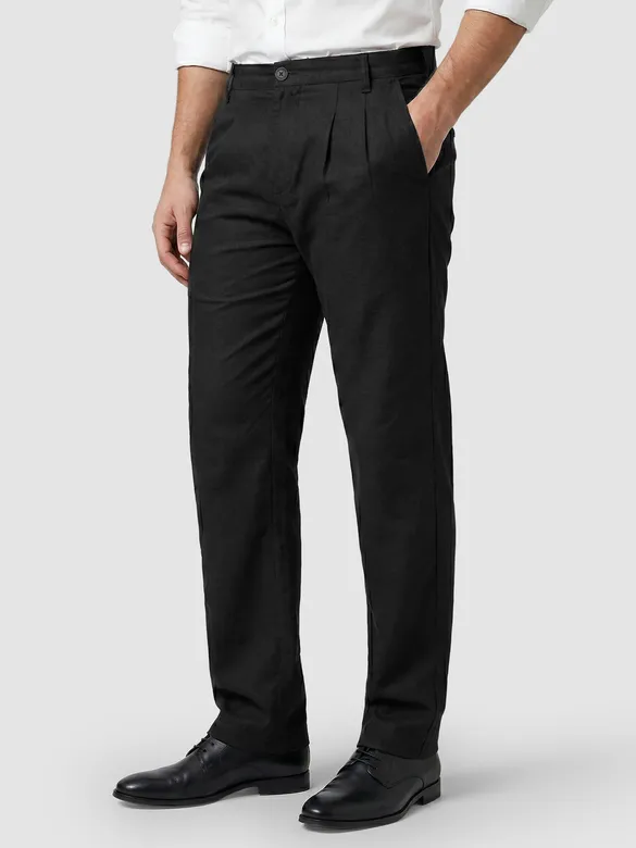 Black Double Cloth Cotton Pants