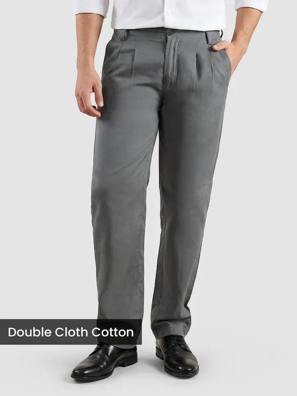 Grey Double Cloth Cotton Pants