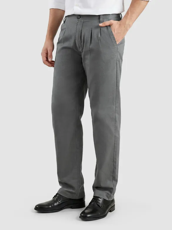 Grey Double Cloth Cotton Pants