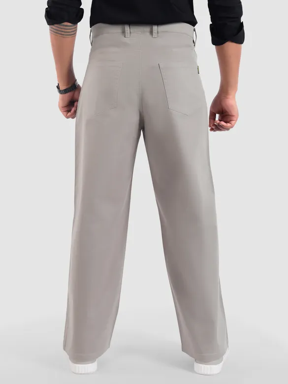 Elephant Grey Mid Rise Wide Leg Trousers