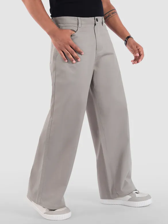 Elephant Grey Mid Rise Wide Leg Trousers