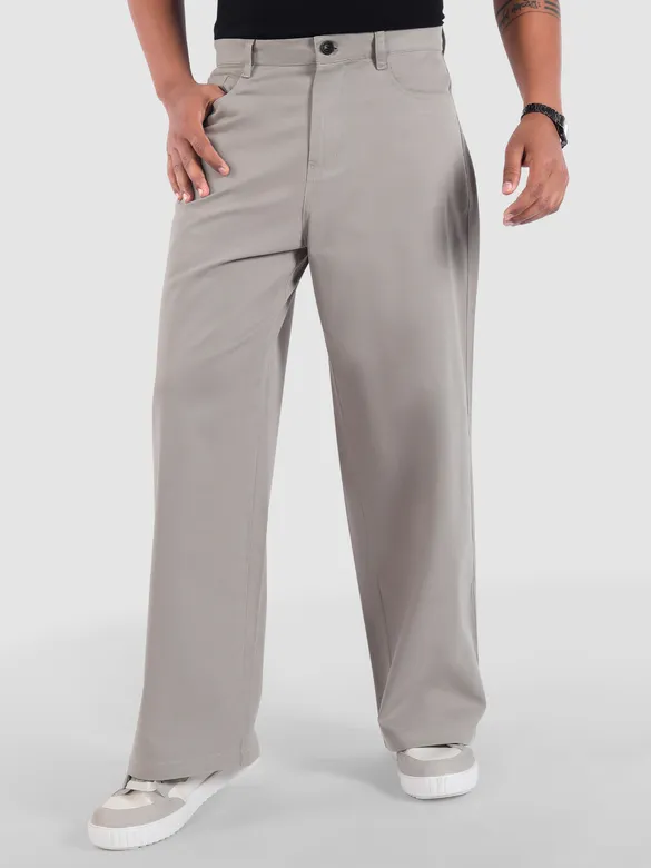 Elephant Grey Mid Rise Wide Leg Trousers