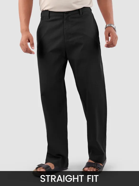 Black Cotton Lycra Slub Trousers