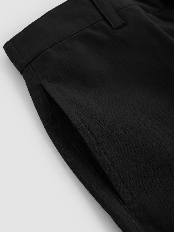 Black Cotton Lycra Slub Trousers