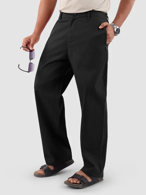 Black Cotton Lycra Slub Trousers