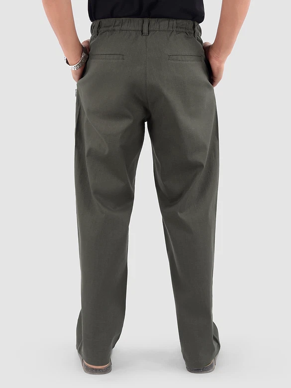 Dark Grey Cotton Lycra Slub Trousers