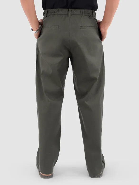 Dark Grey Cotton Lycra Slub Trousers