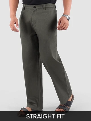 Dark Grey Cotton Lycra Slub Trousers