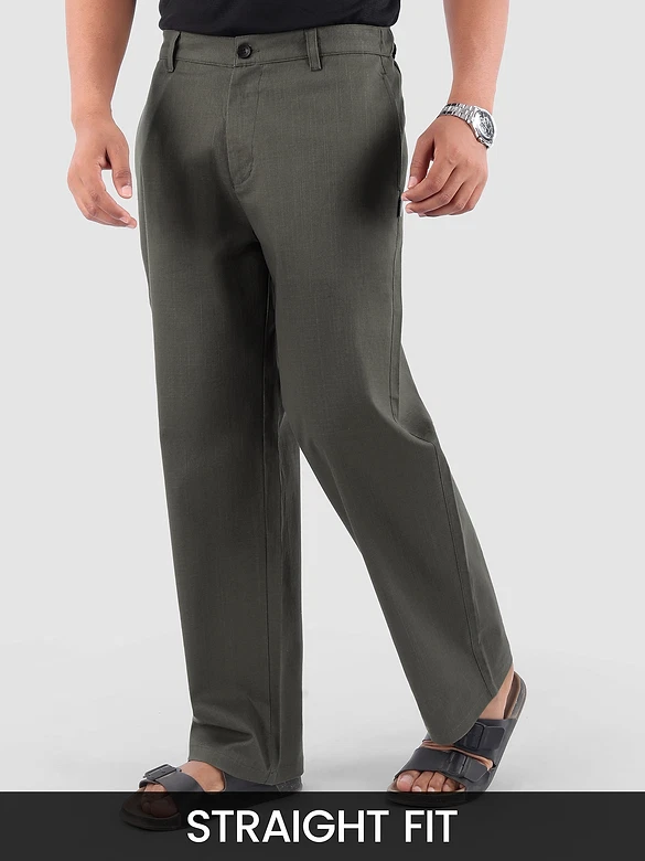 Dark Grey Cotton Lycra Slub Trousers
