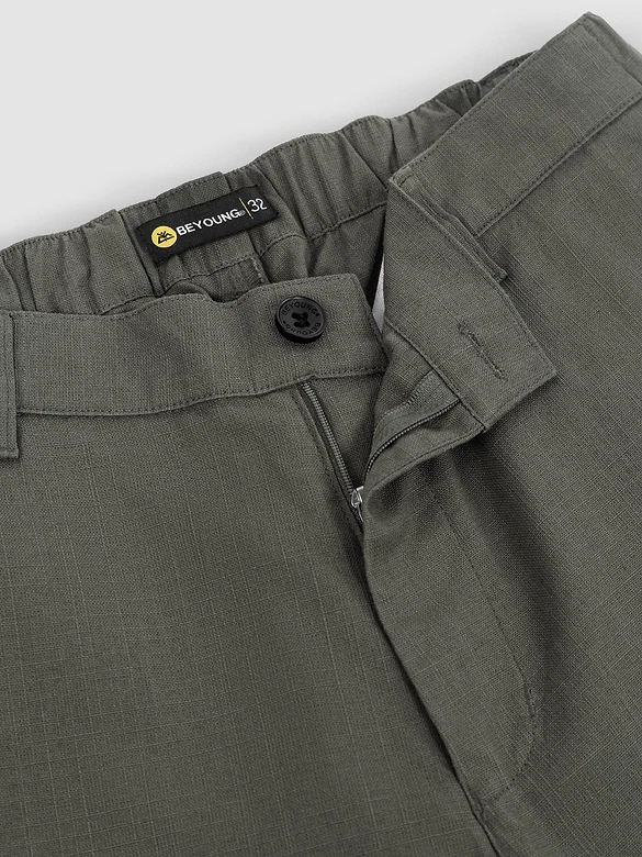 Dark Grey Cotton Lycra Slub Trousers