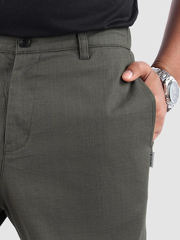 Dark Grey Cotton Lycra Slub Trousers
