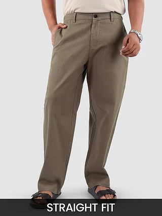 Light Brown Cotton Lycra Slub Trousers