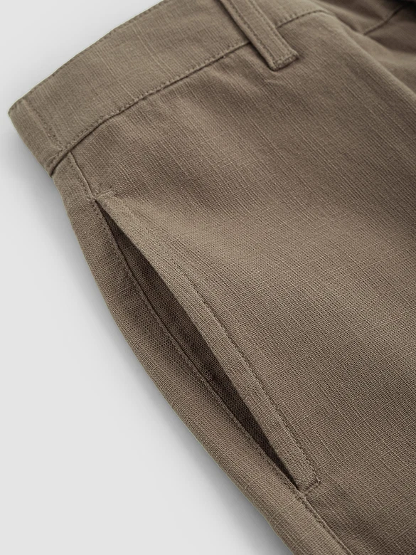 Light Brown Cotton Lycra Slub Trousers