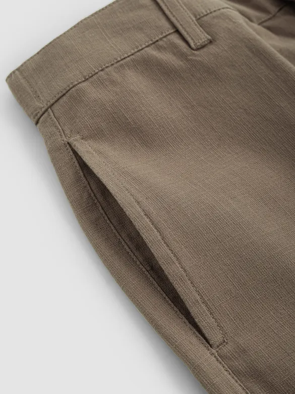 Light Brown Cotton Lycra Slub Trousers
